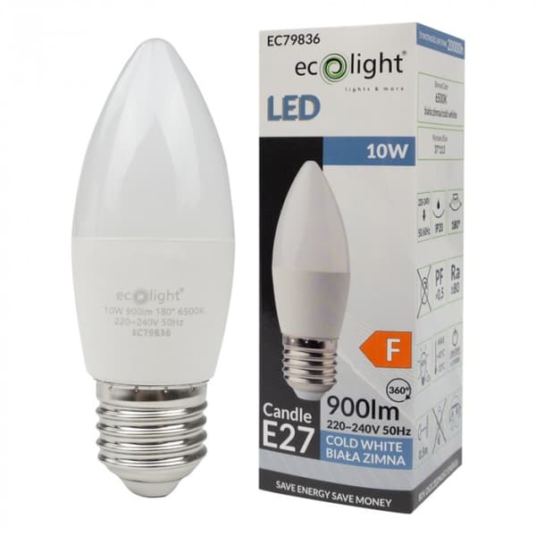 Ecolight välkkymätön LED-kynttilälamppu E27 10W 6500K 900lm