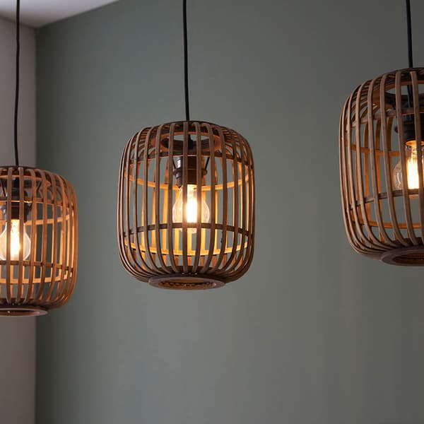 Rustik pendellampe, beige bambus, 3xE27 10W MATHIAS Endon