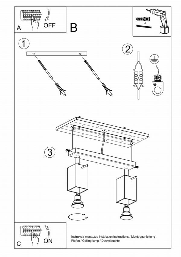 Loftlampe MERIDA 2 Sort Sollux Lighting SL.0100