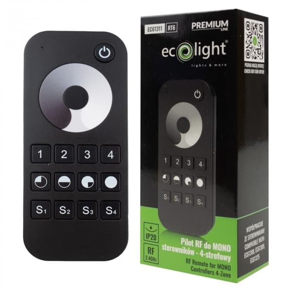 Fjernbetjening til LED-strips RT6 RF til MONO-controllere 4-zone touch sort Ecolight