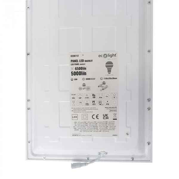 Rektangulär LED-panel 30 x 120 cm varmvit LED 50W Infälld EC20712 Ecolight
