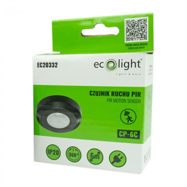PIR bevægelsessensor til loft op til 300W IP20 sort Ecolight EC20332