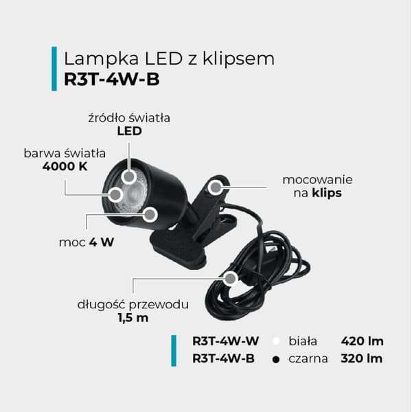 Bordlampe med klemme justerbar sort LED 4W DPM