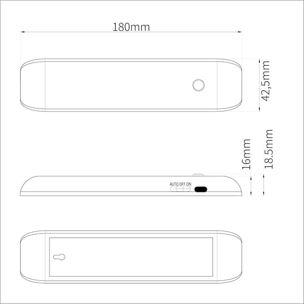 Hvid rektangulær underskabsbelysning bevægelsessensor batteri USB-C neutral farve LED 1W SEB Eko-Light