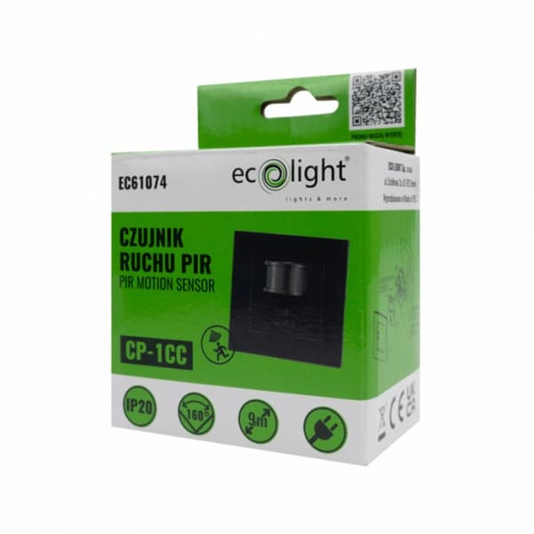 PIR-rörelsesensor svart infälld väggmonterad 400W 9m IP20 Ecolight