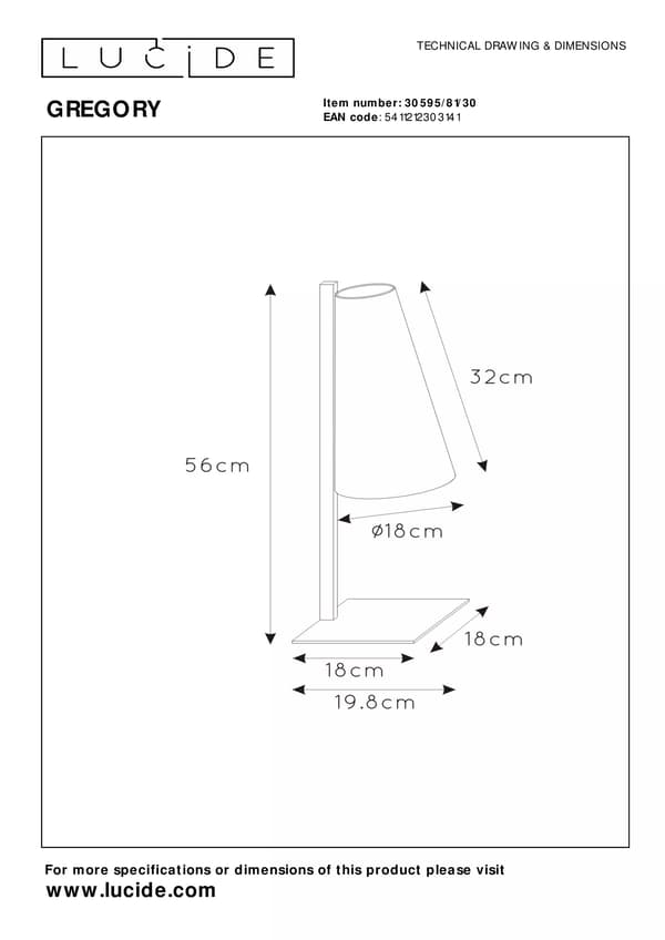 Sort bordlampe med skærm 56 cm E27 Gregory Lucide