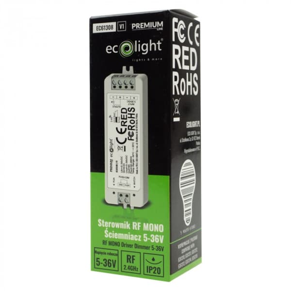 LED-strip controller V1 RF MONO lysdæmper 8A 5-36V Ecolight