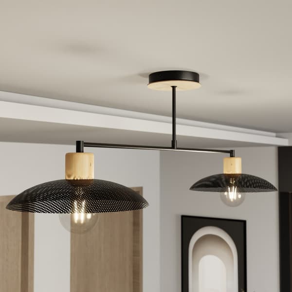 Skandinavisk sort loftlampe med træelementer KOBE 2xE27 15W Emibig