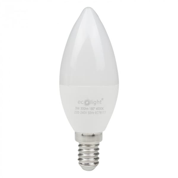 Välkkymätön LED-kynttilälamppu E14 3W 4000K 270lm Ecolight