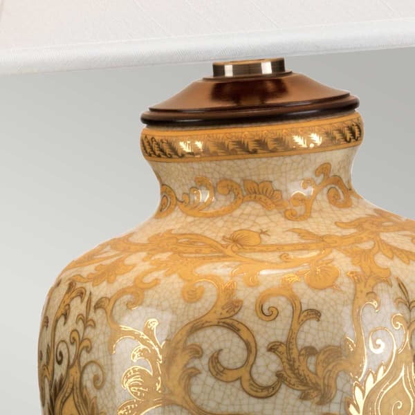 Bordslampa porslin Hampton guld vit Goldthistle E27 60W Elstead