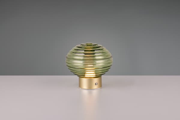 Bordlampe glas grøn messing USB indbygget LED Earl RL