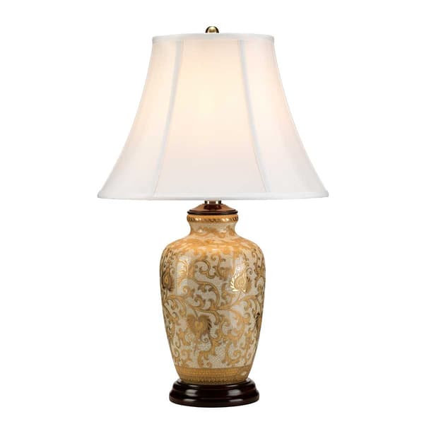 Bordslampa porslin Hampton guld vit Goldthistle E27 60W Elstead