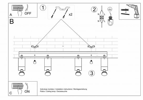 Loftlampe MERIDA 4L Hvid Sollux Lighting SL.0463
