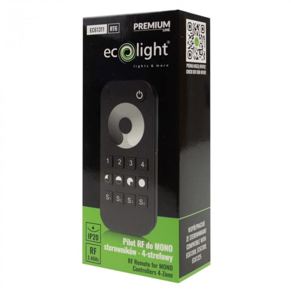 Fjernbetjening til LED-strips RT6 RF til MONO-controllere 4-zone touch sort Ecolight
