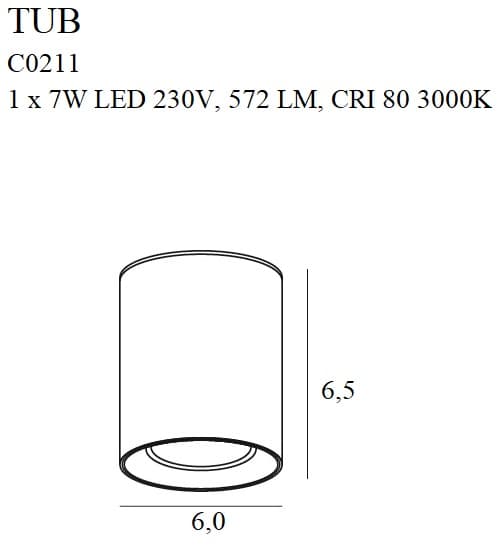 Moderne rund sort LED 7W TUB Maxlight loftspot