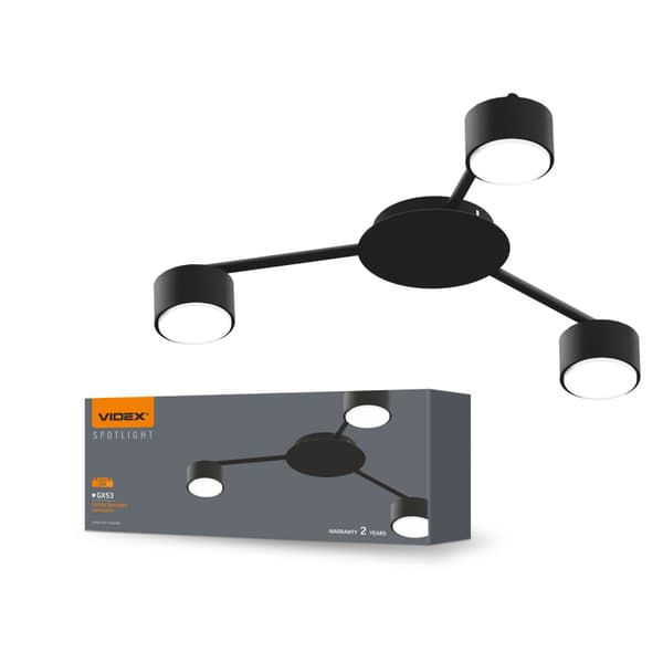 Moderne sort spotloftlampe til 3xGX53 30W Videx pærer