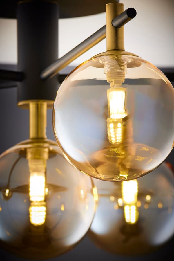 Loftlampe moderne sort-guld glaskugler rav 6xG9 14W FIGARO Jupiter
