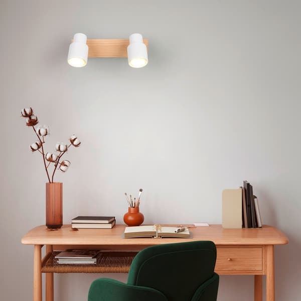 Loftlampe skandinavisk hvid-træ rektangulær dobbelt 2xGU10 10W PIERRE RL