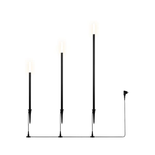 Moderni musta maapiikkivalaisin kolmella LED 3W STICK RL -valotikulla