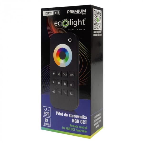 RT5 RF LED-båndfjernbetjening til RGB+CCT-controllere, touch, sort Ecolight