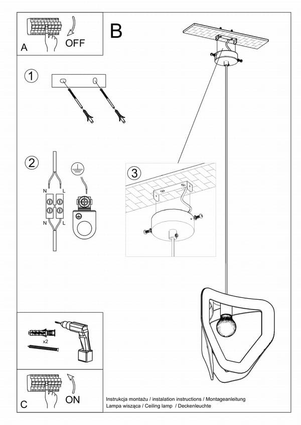 TRES sort pendellampe fra Sollux Lighting model SL.0930