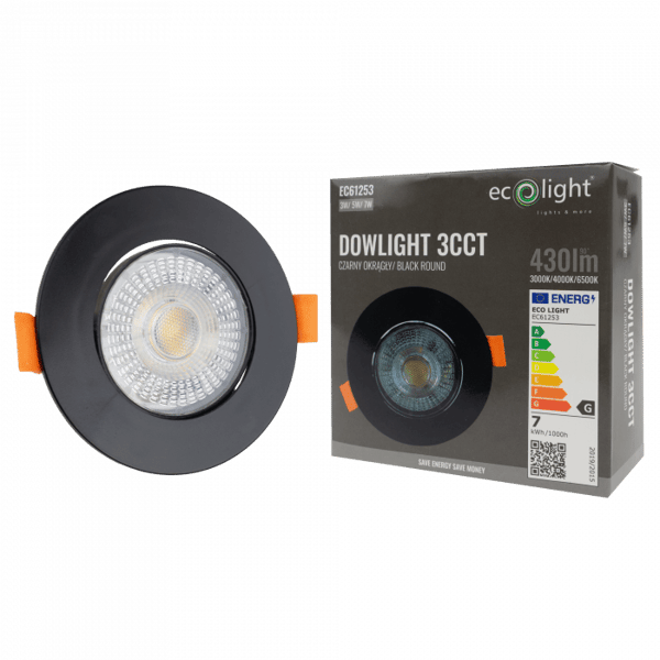 LED indbygningsspot 3W/5W/7W CCT sort rund Ecolight