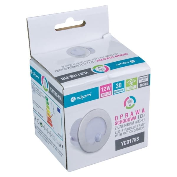 LED trappelys 1.2W med bevægelsessensor rund sølv DPM