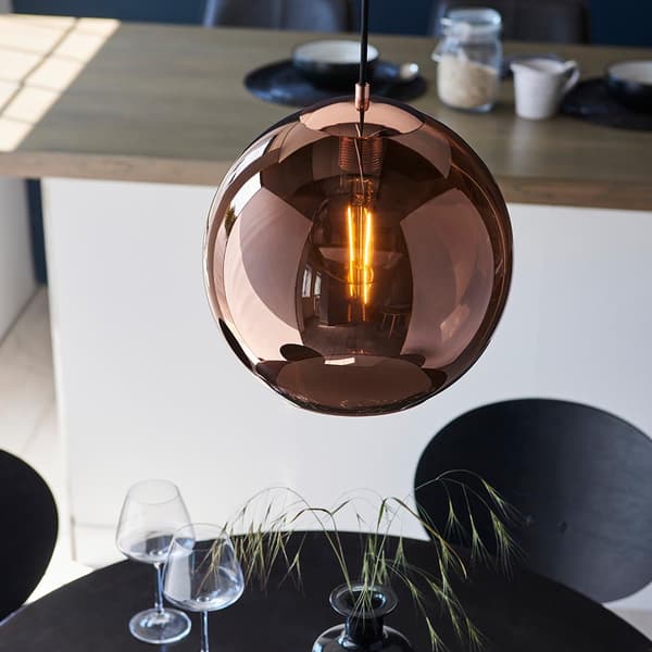 Pendellampe moderne kobber glaskugle 1xE27 10W BOLI Endon