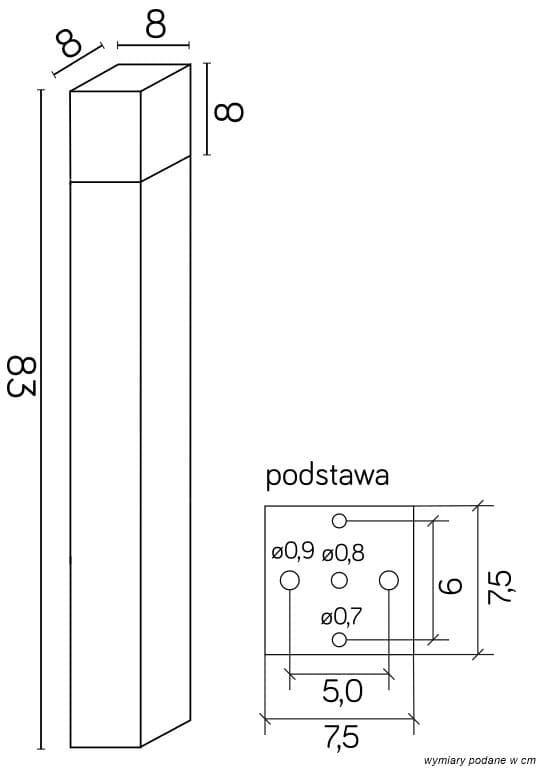 83 cm 1xE27 sølv IP44 SU-MA Cube CB-830 AL lysstolpe