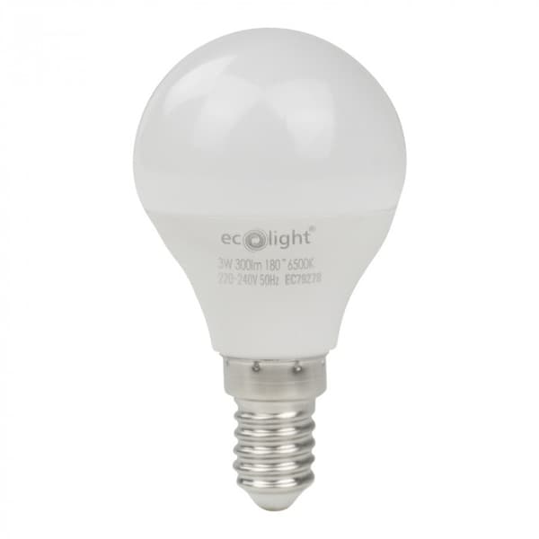 Ecolight välkkymätön LED-pallolamppu E14 3W 6500K 270lm