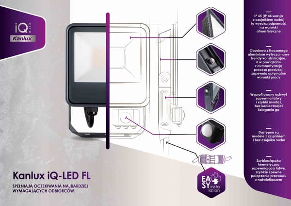Kanlux iQ LED 20W neutral utomhusstrålkastare IP44 rörelsesensor 33886
