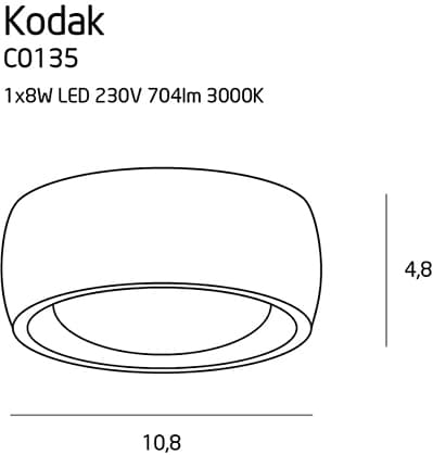 Modern vit rundad takspotlight KODAK LED 8W C0135 Maxlight