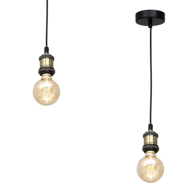 Industriel sort pendellampe med messingelement 1xE27 60W EDISON Milagro