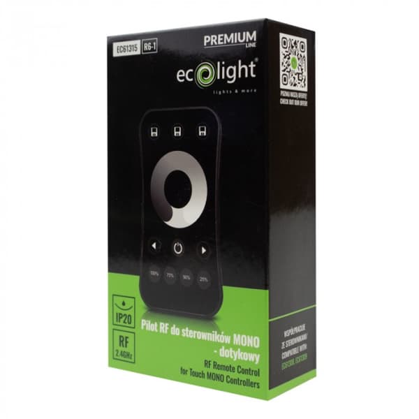 R6-1 RF LED-båndfjernbetjening til MONO-controllere, touch-dæmper, sort Ecolight