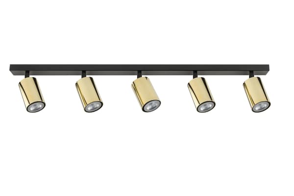 Loftlampe moderne sort-messing skinne 5 spots 5xGU10 25W Zoom Sigma Lighting