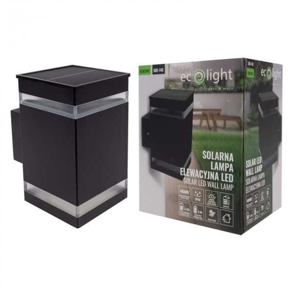 Firkantet sort LED 1.2W solcellefacadelampe med skumringssensor Ecolight