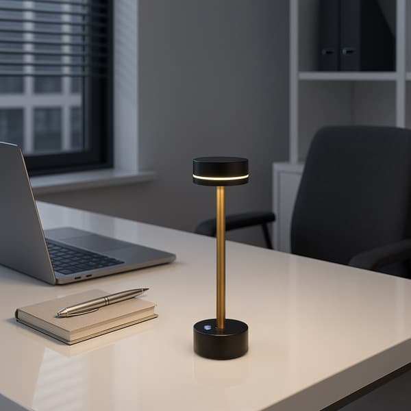 Bordlampe sort-guld LED 5W varm farve trådløs touch SAM Milagro