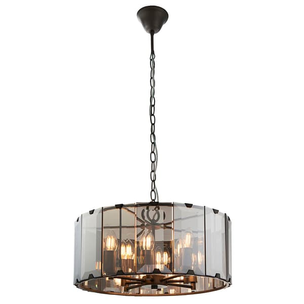 CLOONEY Endon stor panel lysekrone 8xE14 40W røget glas pendel