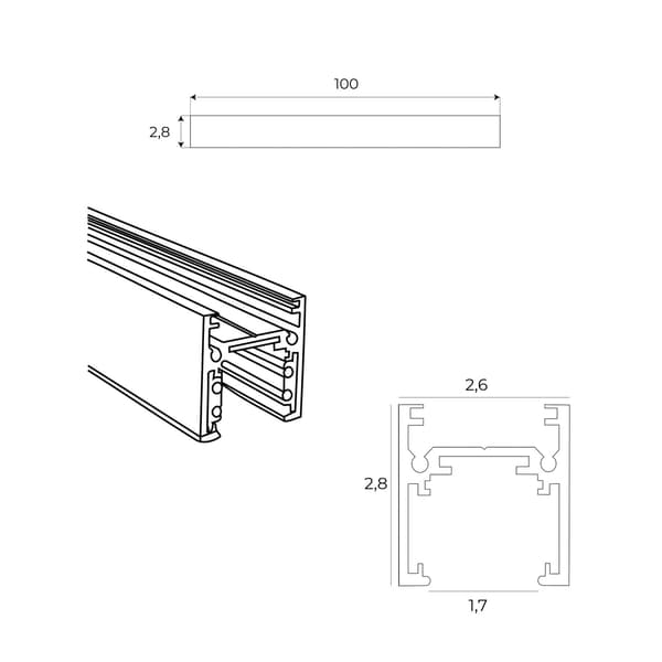 Magnetisk skinne, flad overflademonteret, 1 meter, sort Maxlight