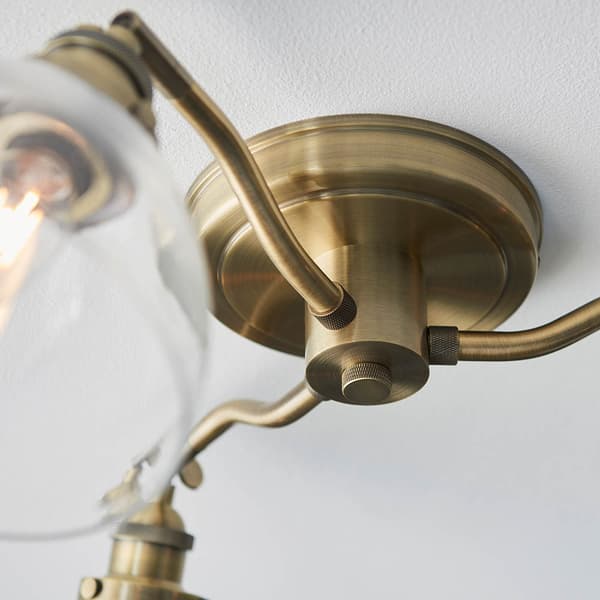 Vintage loftlampe glaskuplere antik messing 3xE14 7W HANSEN Endon