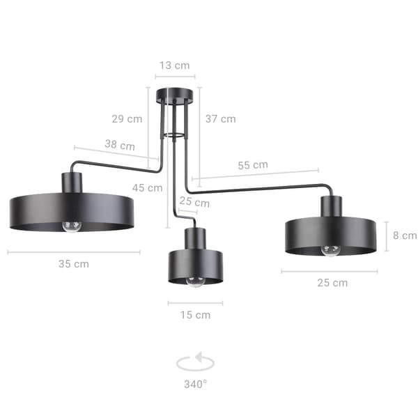 Loftlampe moderne minimalistisk sort tredobbelt til stuen Vasco 3xE27 15W Sigma Lighting