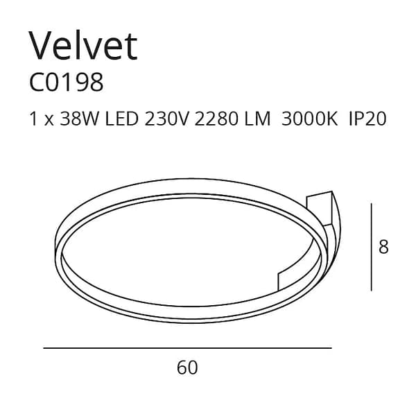 Moderne sort ring loftlampe Ø60 cm VELVET LED 38W C0198 Maxlight