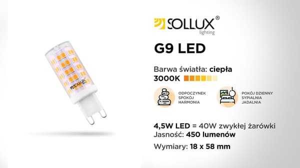 LED-lamppu G9 4,5W lämmin Sollux Lighting SL.0974