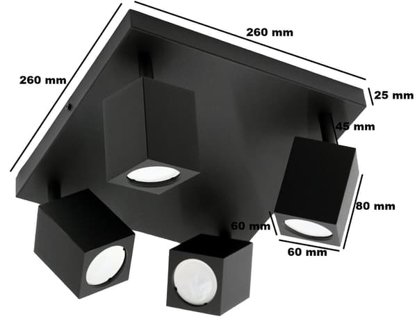 Kattovalaisin musta 4xGU10 Quantus ID-6104 Idealux
