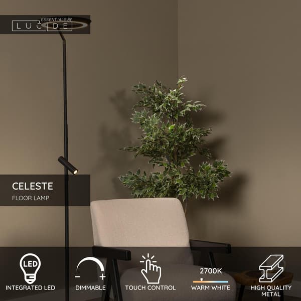 Moderne sort ring gulvlampe læselampe LED 21W CELESTE Lucide