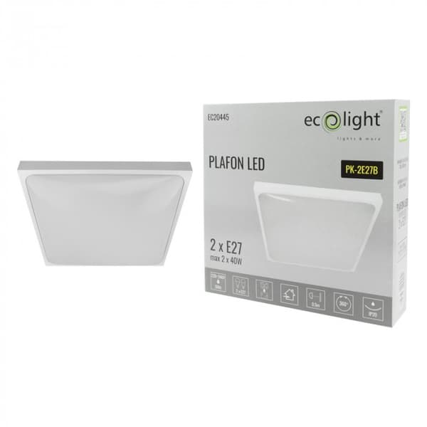 Firkantet loftlampe 30 cm til 2 x E27 40W LED pærer EC20445 Ecolight
