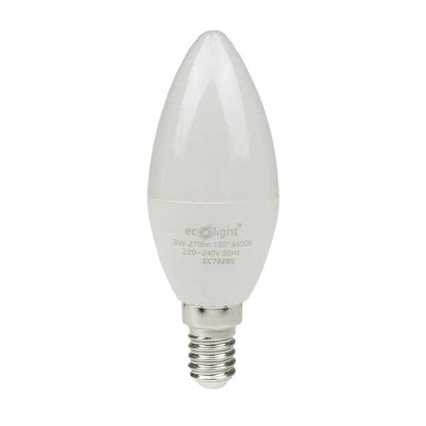 Ecolight välkkymätön LED-kynttilälamppu E14 3W 6500K 270lm