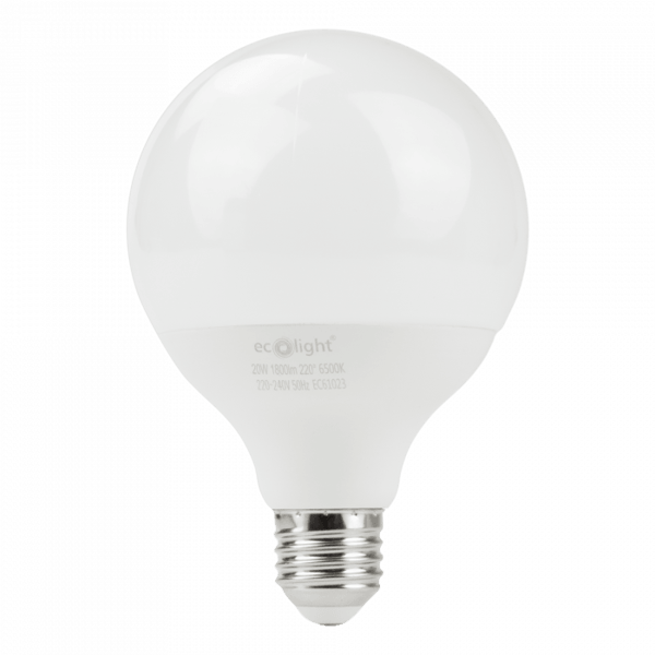 LED-pallolamppu tehokas G95 E27 20W 6500K Ecolight