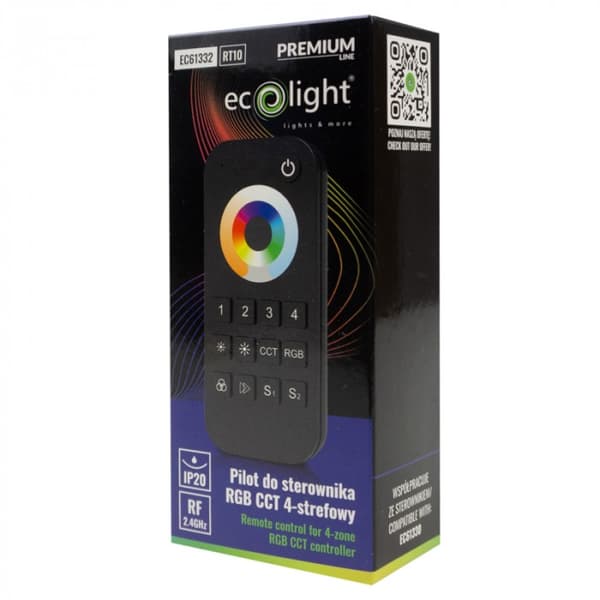 LED-bånds fjernbetjening RT10 til RGB+CCT 4-zone touch-controller sort Ecolight