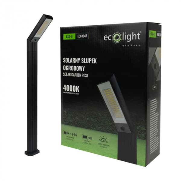 Sort solcellelampe til haven, 2-i-1 LED 1.5W med skumringssensor Ecolight